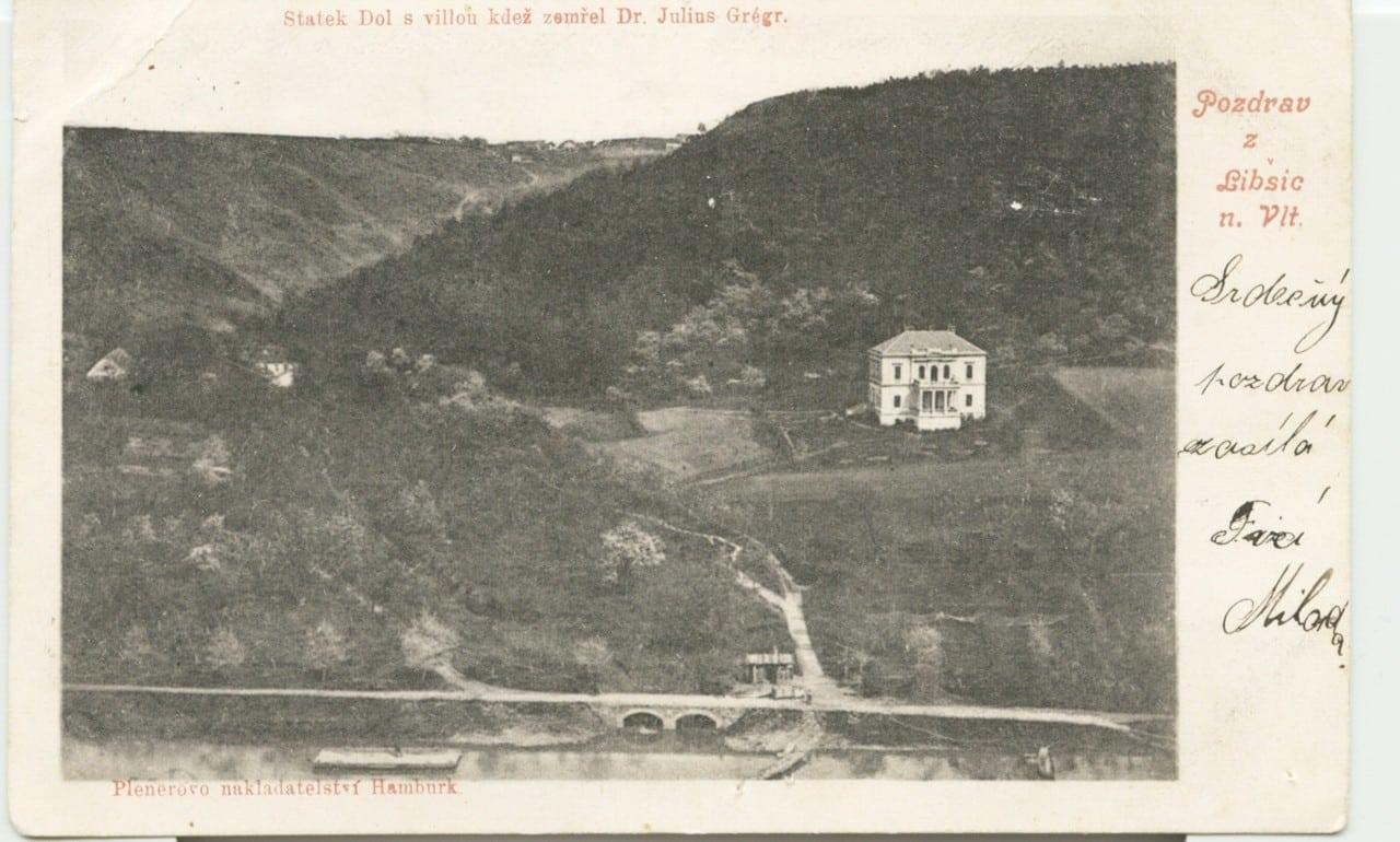 Stará pohlednice (1899) zachycující Grégrovu vilu, později první budovu ústavu Stará pohlednice (1899) zachycující Grégrovu vilu, později první budovu ústavu